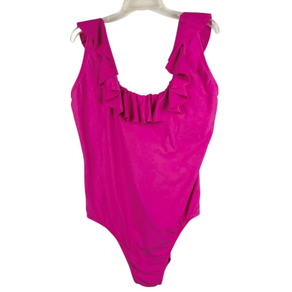 J. Crew Ruffle Scoopback One-Piece Swimsuit In Radiant Fuchsia Pink Plus Size 16 - Picture 3 of 14